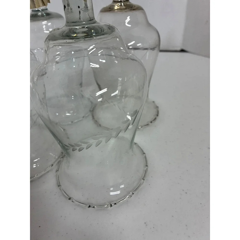 Vintage Etched Laurel Leaf Glass Peg Votive Candle Cup Holders Set of 4 Clear
